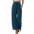 thumbnail image 2 of Stephy Womens Daily Elastic Waist Pockets Straight Solid Color Casual Pants Loose Long Trousers, Blue, XXL, 2 of 6