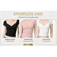 thumbnail image 5 of 3Pcs Women's Sweetheart Neck Cap Sleeve Fitted Tops, V-Neck Short Sleeve Crop Tops for Women  for Daily Wear (Black/White/Pink), 5 of 9