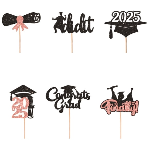 Cake Card 24-Piece Glittering 2025 Graduation Cupcake Toppers, Personalized Diploma & Congrats Grad Cake Decorations for School Graduation Parties, Perfect for Adding Festive Flair to Desserts