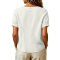 thumbnail image 6 of Qulqfy Embroidered Shirts for Women Casual Short Sleeve Fall Floral White Henley V-Neck Tunic Comfy Cute Tshirts 3XL, 6 of 7