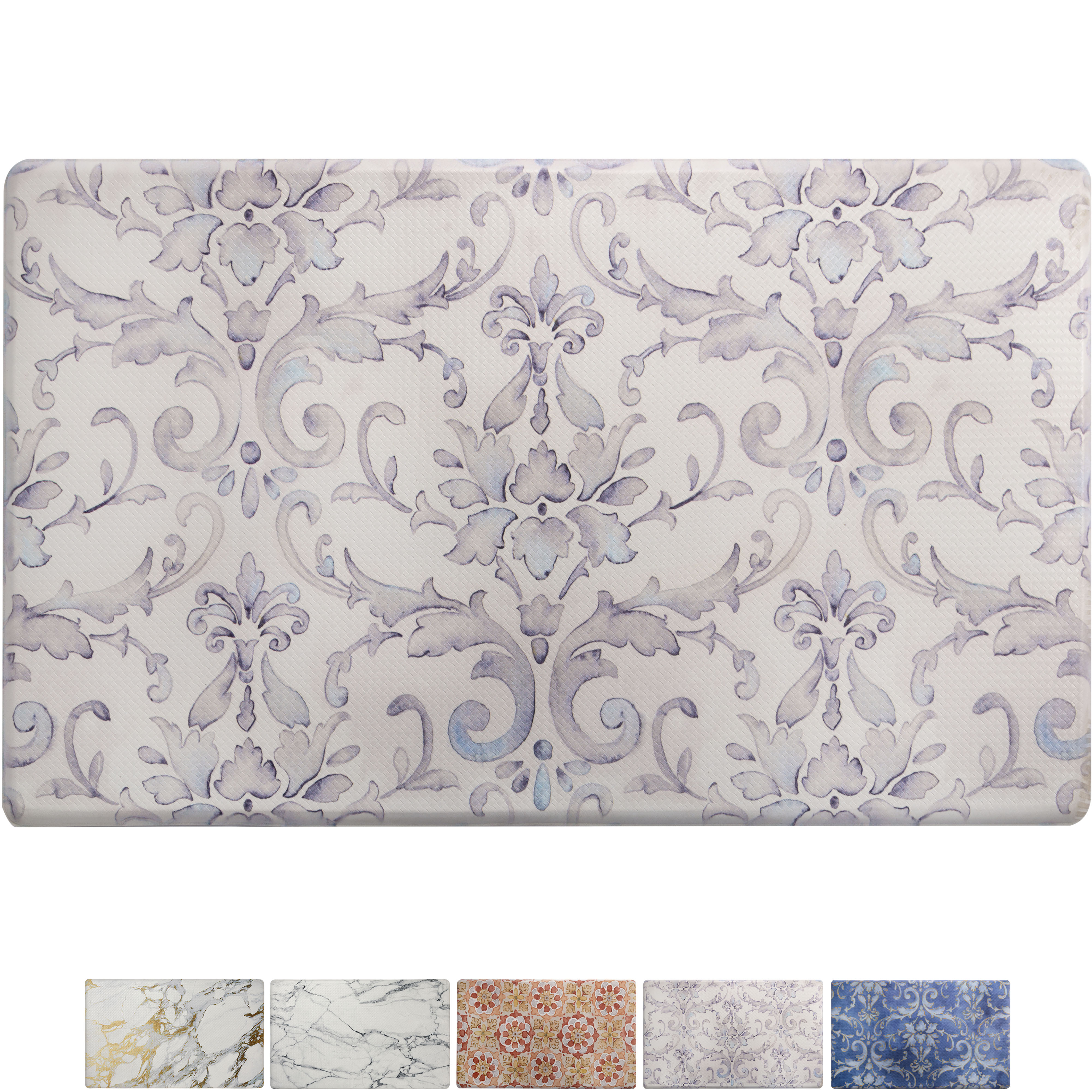 SoHome Cozy Living AntiFatigue Designer Kitchen Mat, Damask Blue