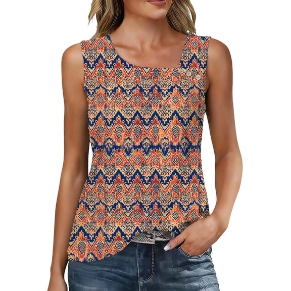 UPPADA Womens Sleeveless Tank Top Square Neck Boho Print Flowy Loose Fit Summer Tunic Blouse for Ladies Tanks Casual Daily Wear,multicolor tank tops L