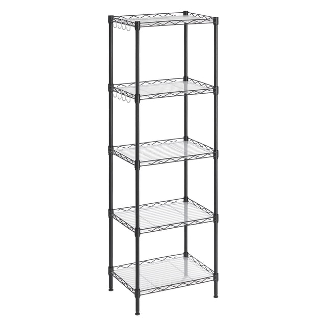 SONGMICS Estantería de Cocina, Estantería de 5 Niveles, 8 Ganchos, 30 x 40 x 121 cm, Metal, Altura Ajustable, Negro