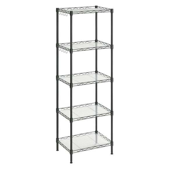 SONGMICS Estantería de Cocina, Estantería de 5 Niveles, 8 Ganchos, 30 x 40 x 121 cm, Metal, Altura Ajustable, Negro