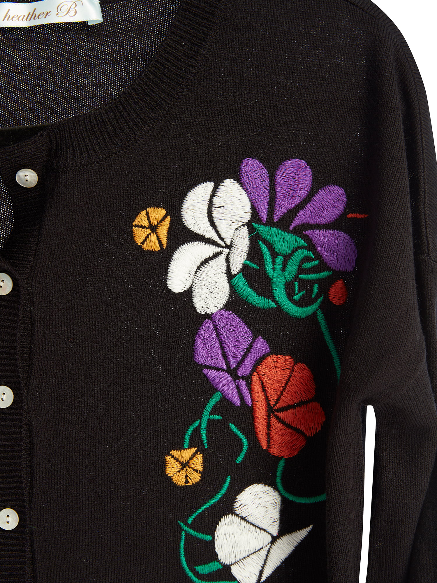 Heather B Womens Floral Embroidered Cardigan