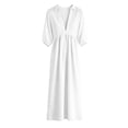 thumbnail image 7 of HAPIMO Turn Down Collar V Neck Puff Sleeve Loose Maxi Dress Women Casual Dress for Beach White XL, 7 of 7