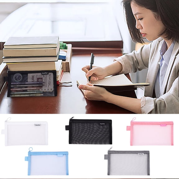 Transparent Mesh Pencil Case, Zipper Stationery Pouch, Portable Large Capacity Pencil Bag, for Students Back to School Supplies, White