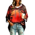thumbnail image 4 of IYYVV Halloween Womens Oversized 3/4 Sleeve Hoodie Sweatshirt Crewneck Lightweight Loose Fit Fall Winter Hooded Sweatshirt Saffron XL, 4 of 4