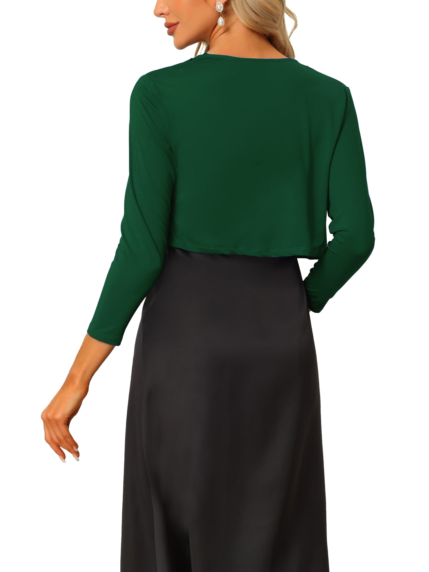 Unique Bargains Women's Open Front Drape 3/4 Sleeve Bolero Shrug Crop Cardigan S Dark Green