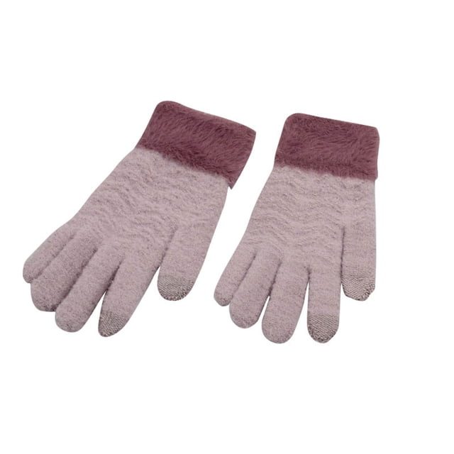 Purple Womens Cold Proof Touch Screen Warm Knitted Gloves Solid Color Casual Free Size 8.27 Inches Length Acrylic Material Purple Color
