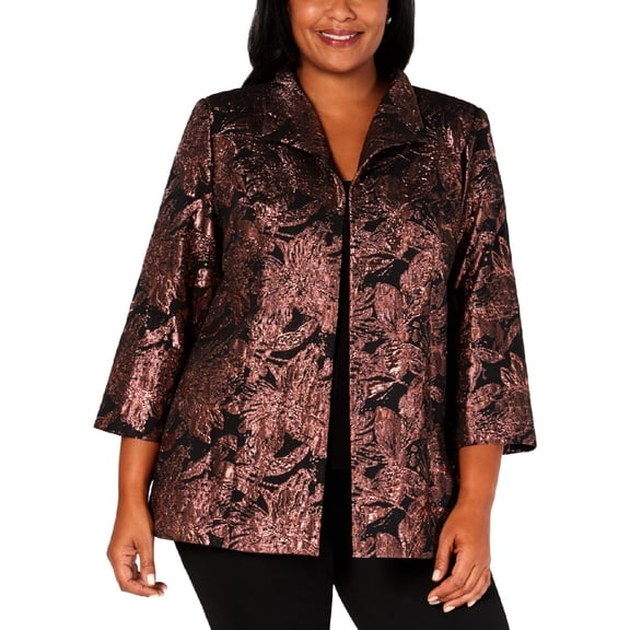 Alex Evenings Womens Plus 2PC Metallic Jacket Pink 1X