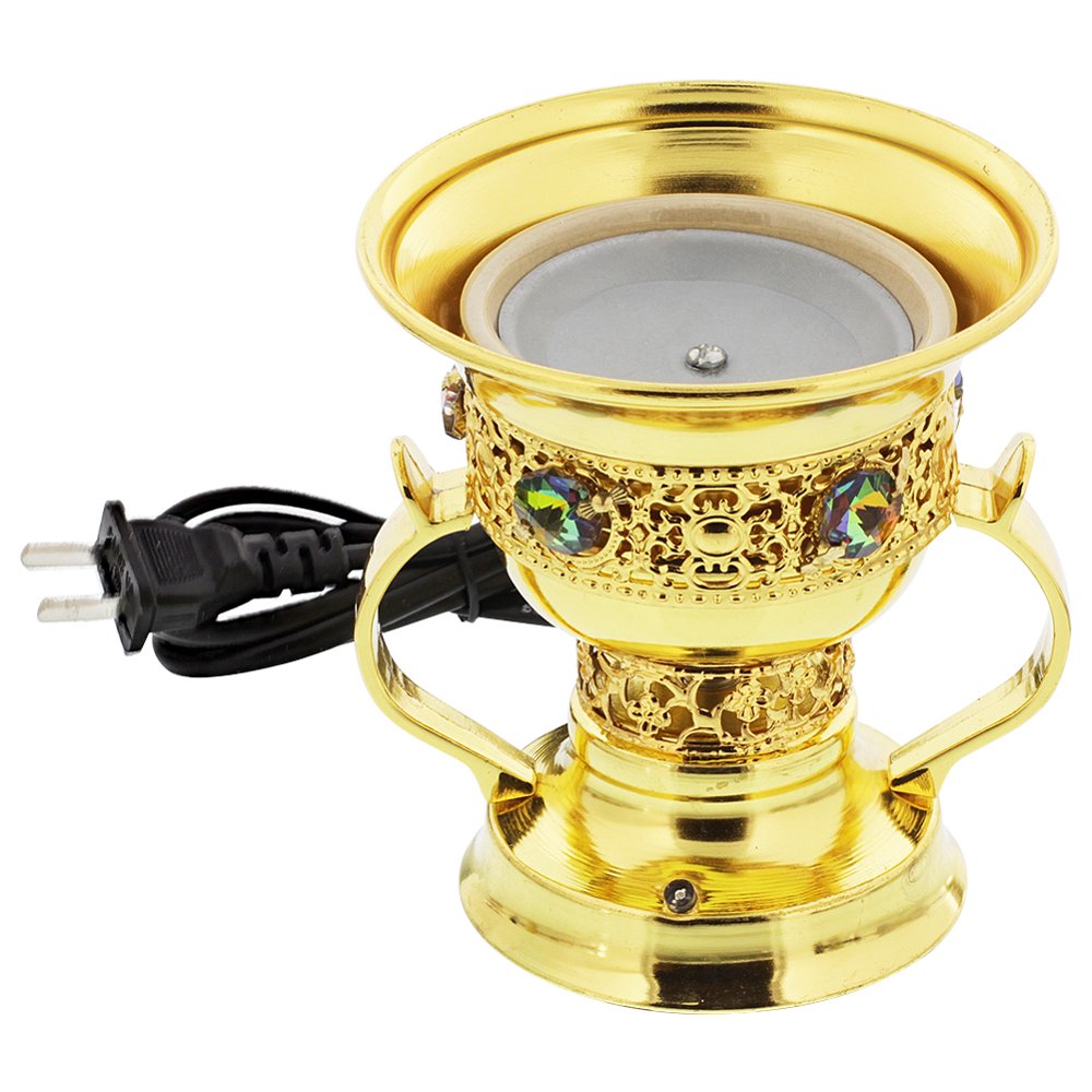 Electric Bakhoor Burner with Flower Design in Gold Finish and Stone