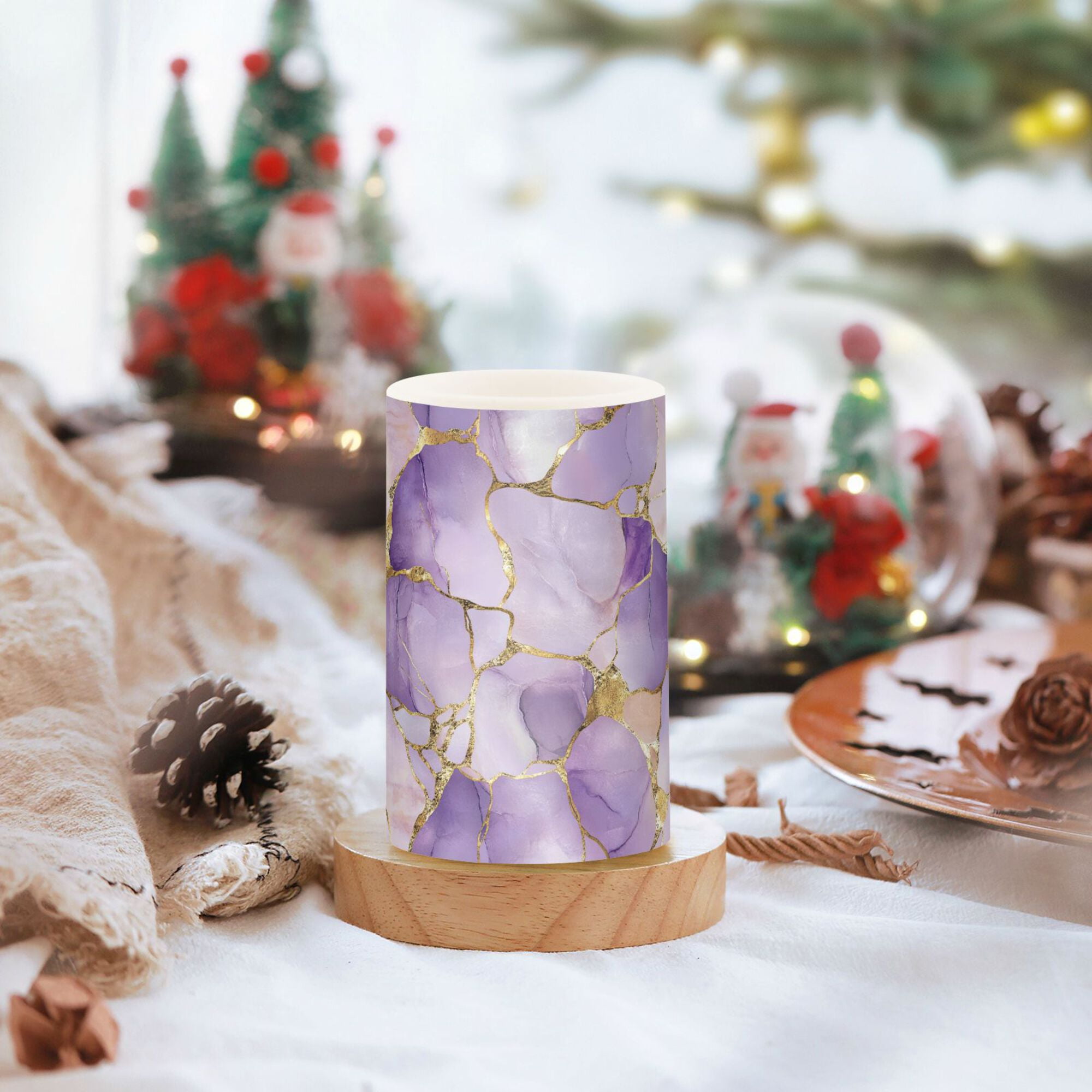 Yayeee Flameless Candles with Remote Flickering Battery Operated Multi Color Changing, Pastel Purple Marble Pattern