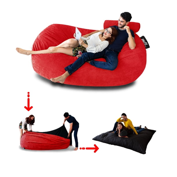 Sofá Puff MX con cama Gamuza Rojo King Size