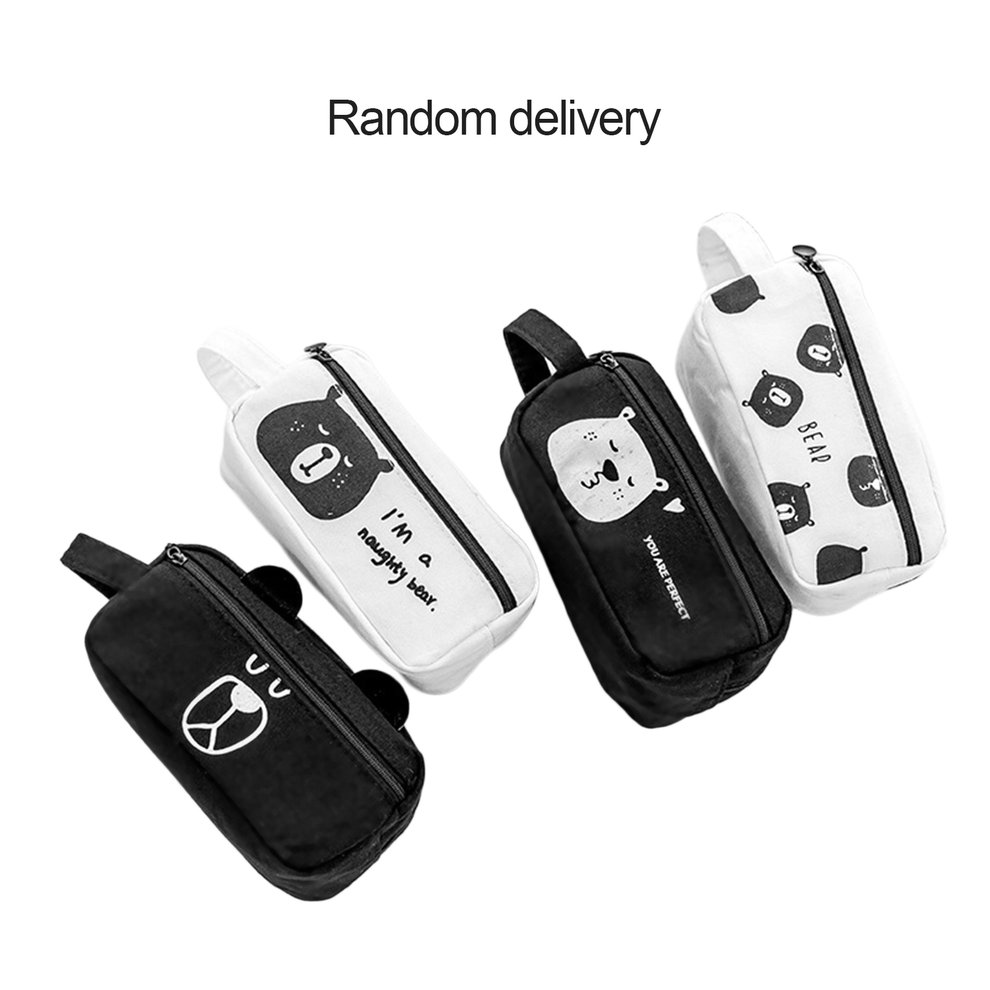 Portable Cartoon Bear Zipper Pouch for Makeup Organizer Stationery Storage