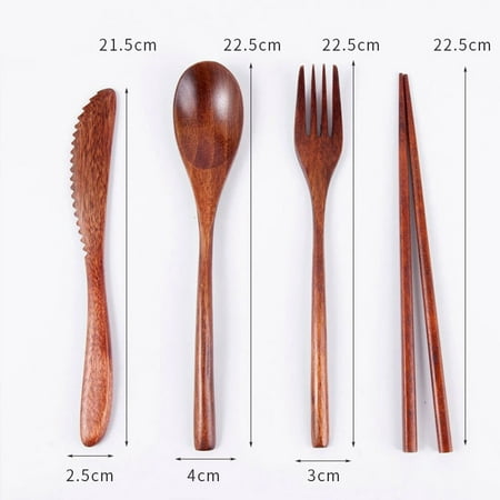 

Wooden Spoon Fork Knife Chopsticks Cutlery Set Reusable Flatware Kitchen Tableware Utensil Household Office Camping Traveling