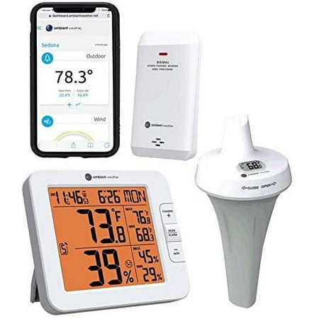 Ambient Weather WS-8482-3107 WiFi Remote Monitoring Weather Station with Indoor/Outdoor Thermo-hygrometer & Floating Pool/Spa/Pond Thermometer