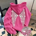 thumbnail image 6 of Fgnfyis Womens Sweatshirts Elegant Embroidered Angel Wing Print Solid Hooded Pullover Cozy Winter Women Hoodies, 6 of 6