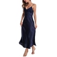 thumbnail image 4 of Defitshape Women's Silk Lace Sleeveless Satin Nightgown Dress Long Chemise Lingerie Sleepwear Navy US L (Tag3XL), 4 of 5