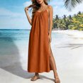 thumbnail image 1 of LEAVINGSUO Summer Dresses For Women Plus Size Fashion Casual Skirt Comfortable Sleeveless Round Neck Solid Dress Yellow S, 1 of 6