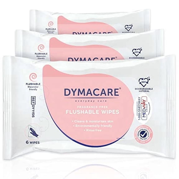 DYMACARE Flushable Wet Wipes for Adults, Unscented Biodegradable Cleansing Wipes, 3 Pack
