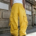 thumbnail image 5 of Men's Wide-Leg Cargo Pants - Drawstring Waist & Adjustable Straps for Streetwear & Casual Outfits Fluorescence Yellow S, 5 of 5