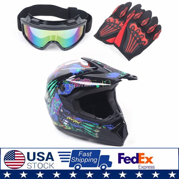 Unisex Motocross Helmet Set with Goggles and Gloves - M Size