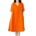 thumbnail image 2 of Hot Days, Bold Styles SMihono Midi Dresses for Women Casual V Neck Half Sleeve A Line Dress Flowy Swing Pleated Mid-Calf Length Dress with Pockets Orange L, 2 of 9