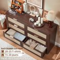 thumbnail image 5 of LEYAOYAO 3-Piece Rattan Dresser and Nightstand Set, 48" 6 Drawer Dresser and 2 Two-Drawer Boho Nightstands with Open Shelves for Bedroom, Walnut, 5 of 9