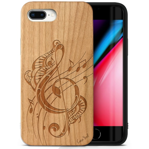 Case Yard Wooden Case Outside Soft TPU Silicone Slim Fit Shockproof Wood Protective Phone Cover for Girls Boys Men and Women Supports Wireless Charging Tribal Music Note Design case for iPhone-8-Plus