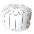 thumbnail image 3 of Embroidered Leather Pouf- White with Black Stitching, 3 of 6