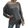 thumbnail image 4 of HUBERY Women Off Shoulder Knitted Batwing Sleeve Solid Color Blouse, 4 of 6