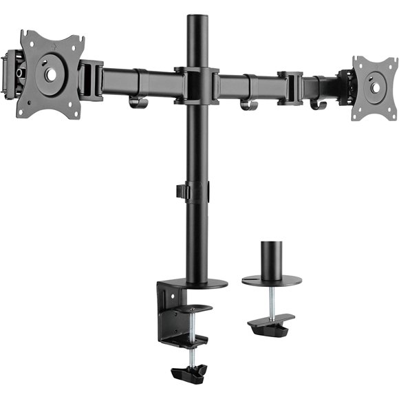 SYSON Dual LCD Monitor Desk Mount Stand Heavy Duty Fully Adjustable fit Two Screens up to 27"