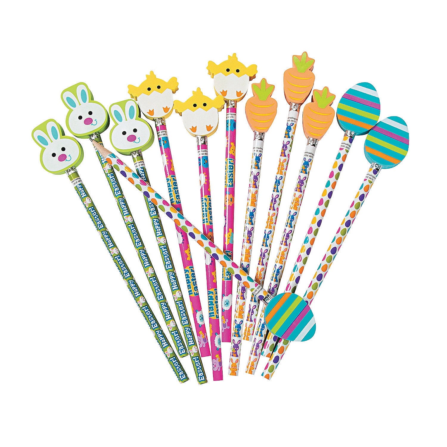 Easter Pencils With Eraser Toppers Stationery 12 Pieces