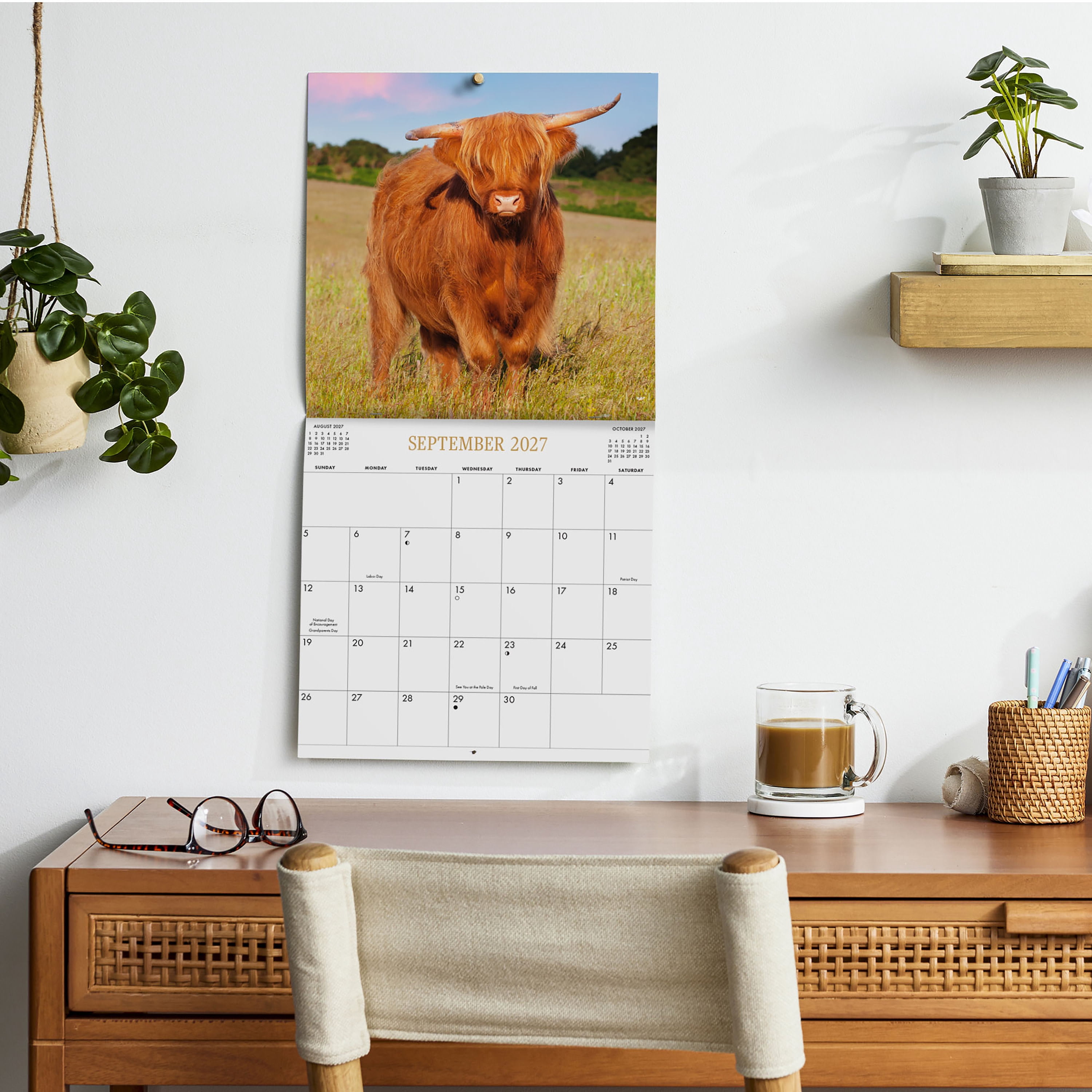 2027 Highland Cows Wall Calendar 12x12 January-December Gridded