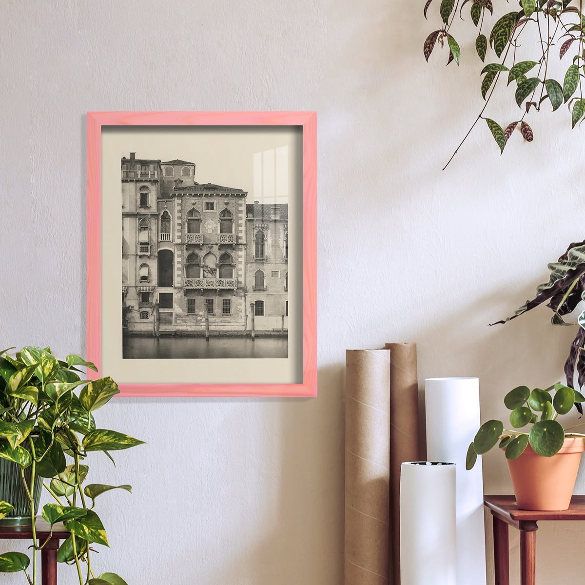 Vintage Views of Venice III - Framed Print w/glass - Sunset Pink