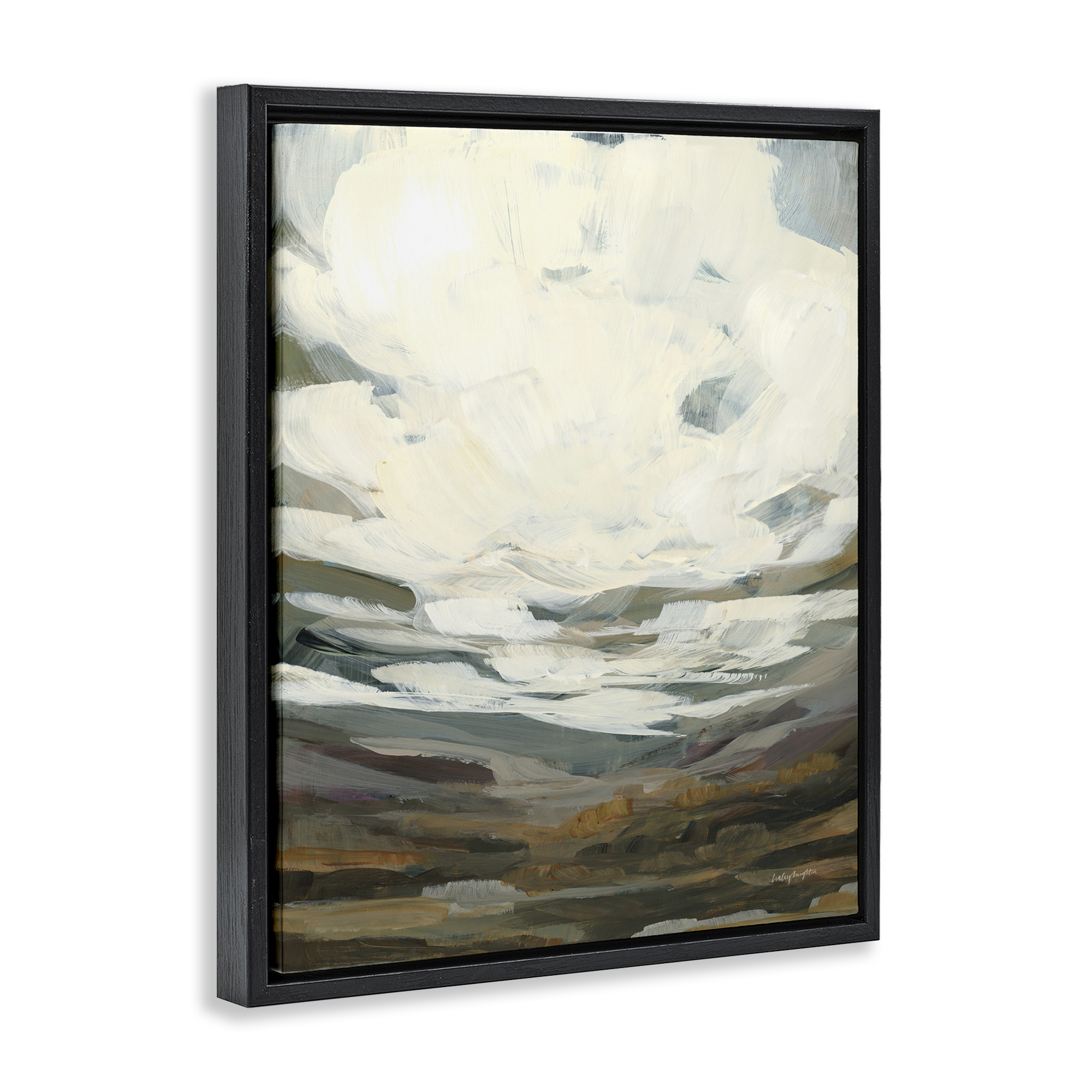 Stupell Industries Cloudy Abstract View Landscape Painting Black Floater Framed Art Print Wall Art, 25 x 31