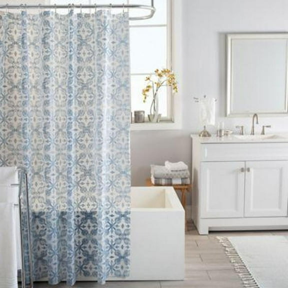 Bath Bliss 70" x 72" Lisbon Design PEVA Shower Curtain in Blue