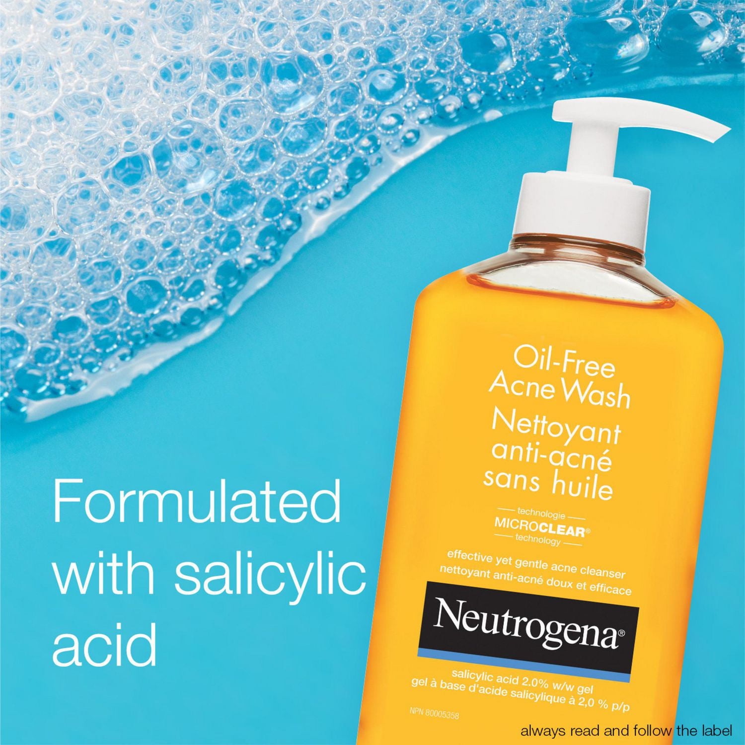 Neutrogena Oil-Free Acne Wash, Facial Cleanser with 2% Salicylic Acid Acne Treatment, Daily Oil-Free Acne Face Wash for Acne-Prone Skin with Salicylic Acid, 269 mL