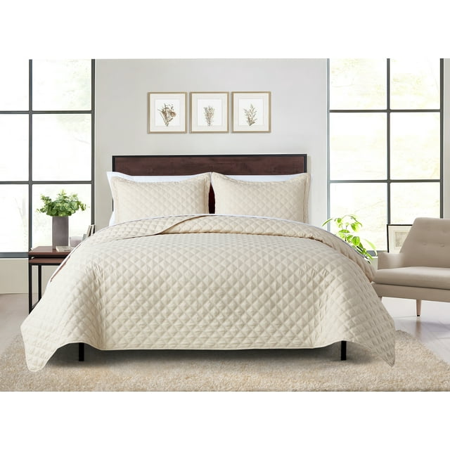 Mainstays All in One Lightweight Quilt Set and Sheet Set -7 Piece, Full, Beige
