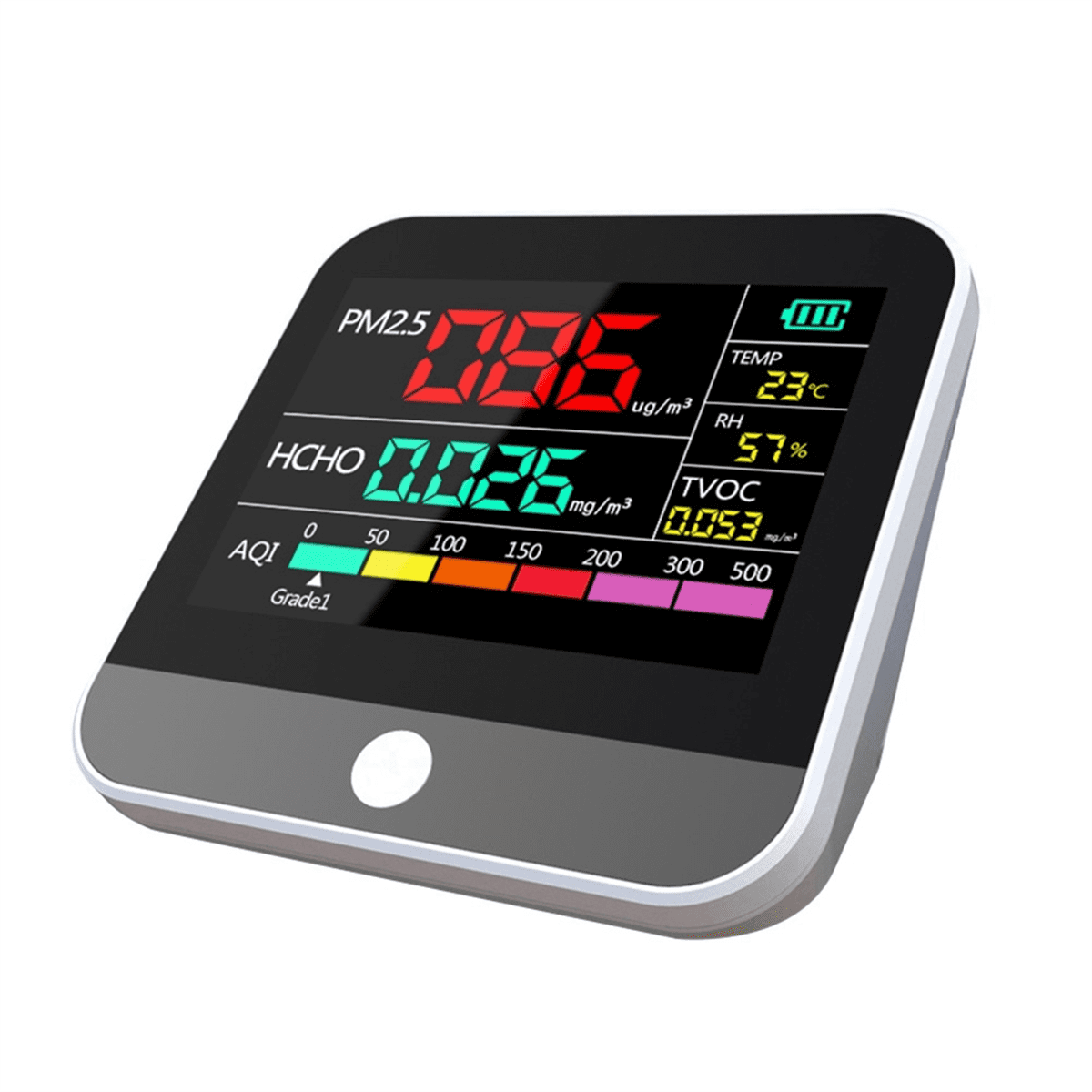 Eight in One Indoor Air Quality Monitor PM2.5/PM1 /PM10 Monitor Temperature Formaldehyde TVOC Air Quality Tester,1 x Air Quality Monitor 1 x USB charging cable 1 x English manual,white black