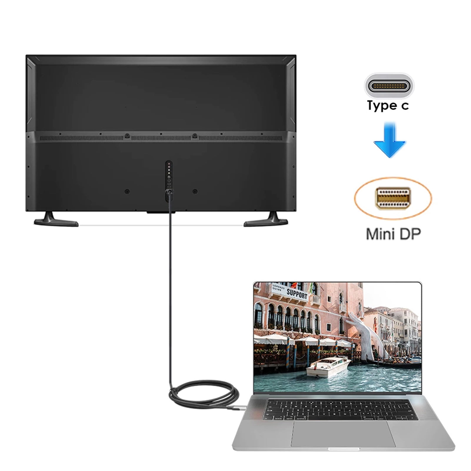 1.8m 4K USB Type-C to Mini Displayport 6Ft for Thunderbolt 3 DP Cable Adapter