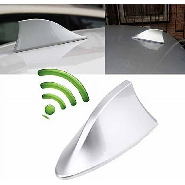 Antena de aleta de tiburón para coche, antena de aleta de tiburón plateada con señal de radio
