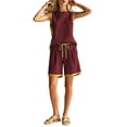 thumbnail image 6 of Two Piece Sets for Women Summer Casual Outfits Color Block Outfits Sleeveless Tank Tops and Drawstring Waist Shorts with Pocket Set Matching Loungewear Vacation Travel Outfits, 6 of 7