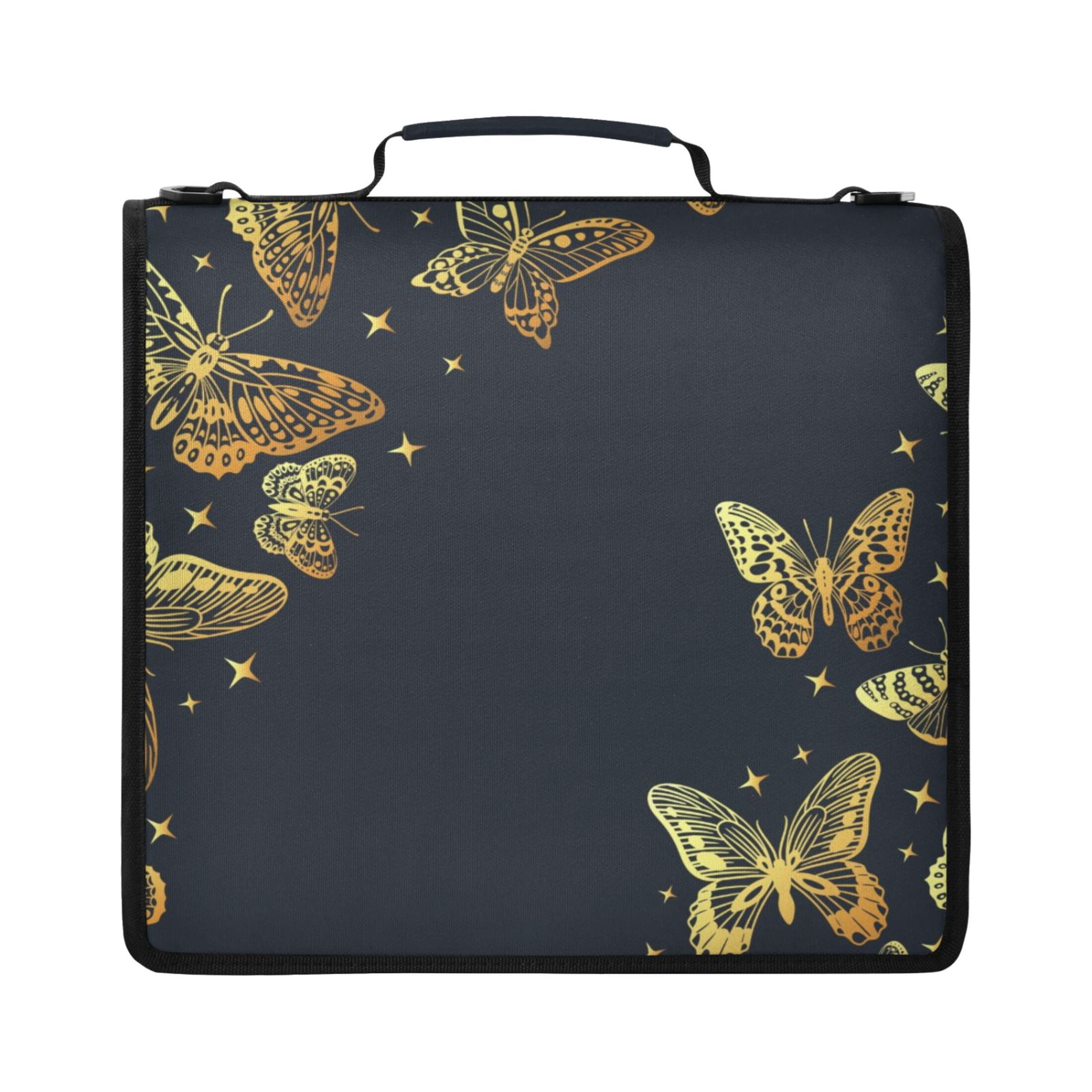 ALAZA Zipper Binder Golden Butterfly Pattern 2 inch 3 Ring 500 Sheet Capacity Trapper Keeper File Folder Organizer Bag