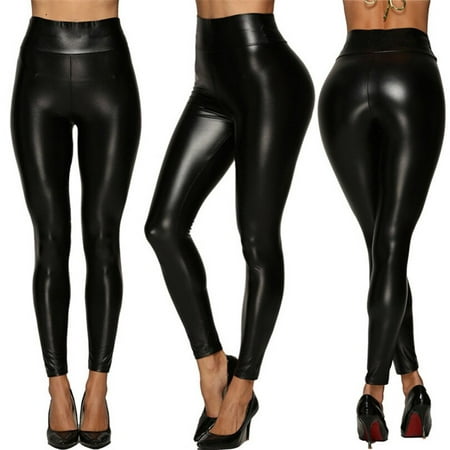 VISNXGI High Waist Faux Leather Leggings Women Hot Sexy Black Faux ...