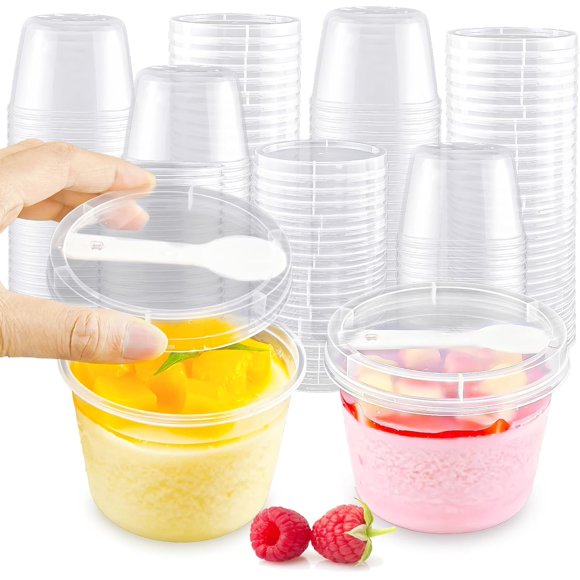 missunny-25 Pack 8 Oz Plastic Dessert Cups With Lids And Spoons, Round Dessert Containers Suitable for Yogurt, Pudding, Jello, Milkshake, Fruit Cups, Clear Parfait Cups with Lids For All Party