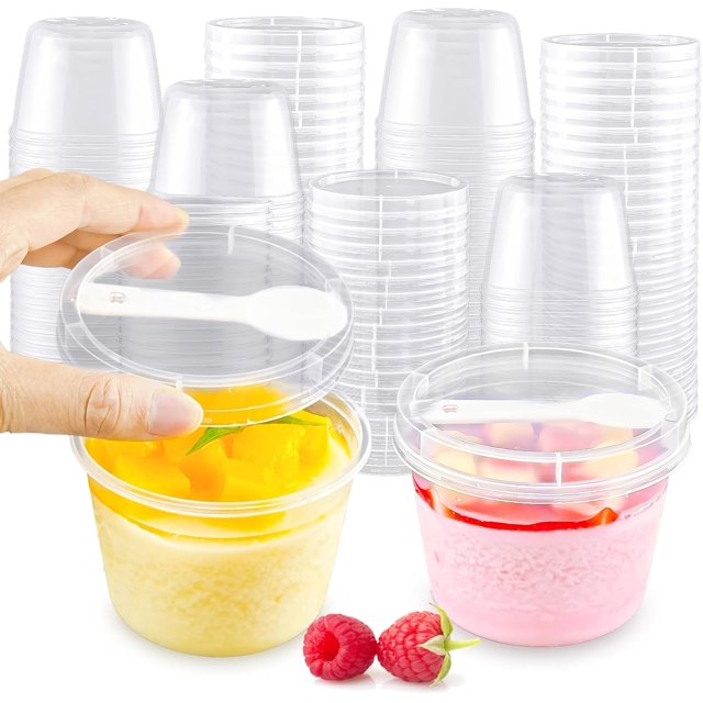 missunny-25 Pack 8 Oz Plastic Dessert Cups With Lids And Spoons, Round Dessert Containers Suitable for Yogurt, Pudding, Jello, Milkshake, Fruit Cups, Clear Parfait Cups with Lids For All Party