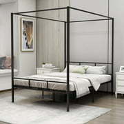 alazyhome Full Size Metal Four Post Canopy Bed Frame, Black