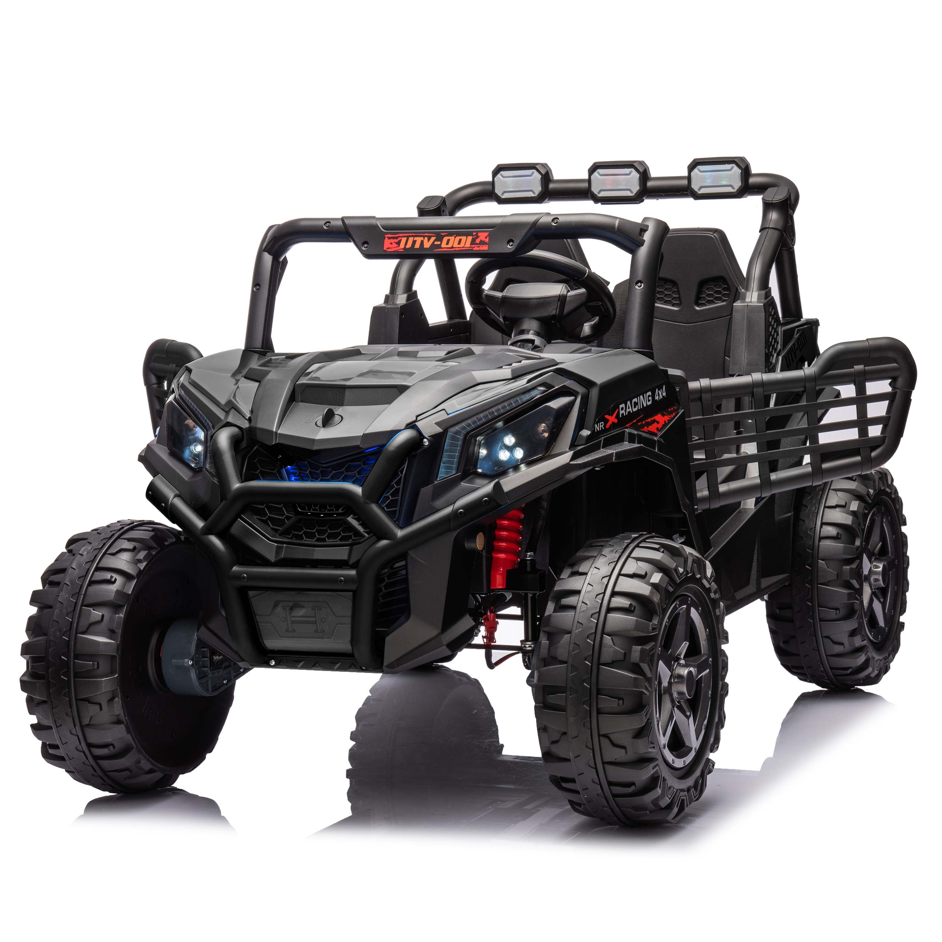 Joyracer 4WD 24 V Ride on Toys UTV with 2 XL Seaters, 4*200W Motor Kid Electric Power Car Wheels with Remote Control, LED Lights, Spring Suspension, 3 Speeds, Bluetooth Music, Black